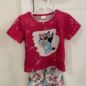 Kids Bluey Graphic T-Shirt and Printed Bell Bottom Pants Set